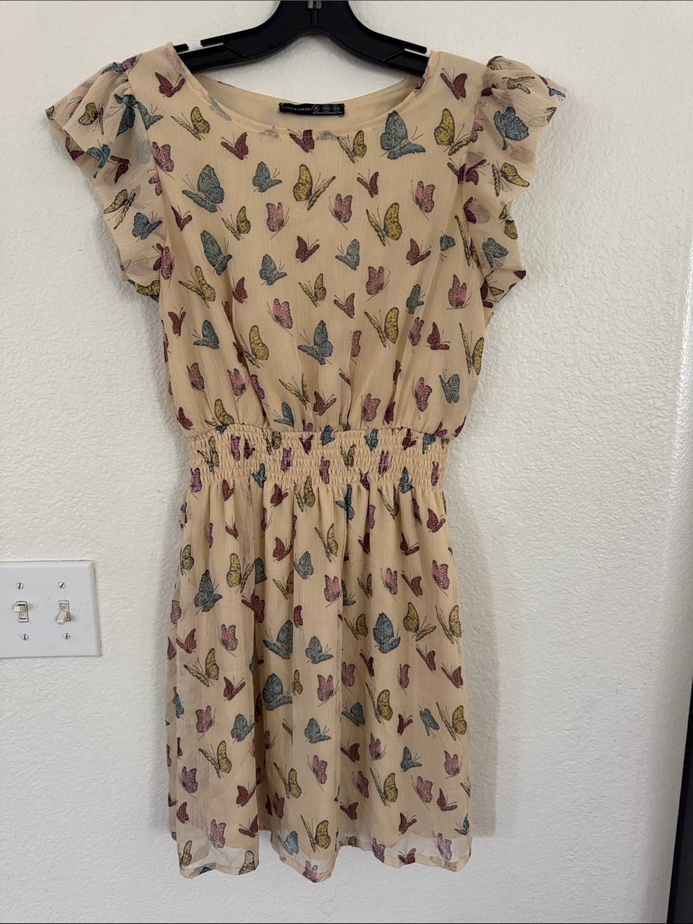 Butterfly Print Dress - Cream with Multicolor Butterflies